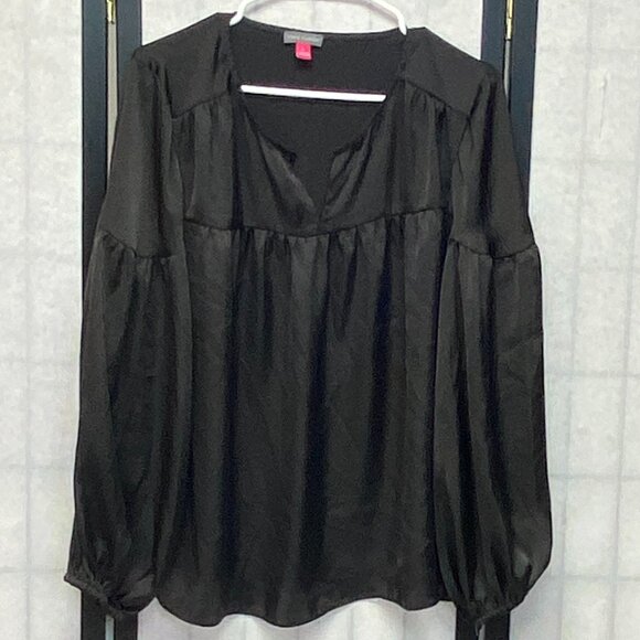 Vince Camuto Bell Sleeve Split Neck Peasant Blouse L Flowy Boho Chic Top - Picture 1 of 12